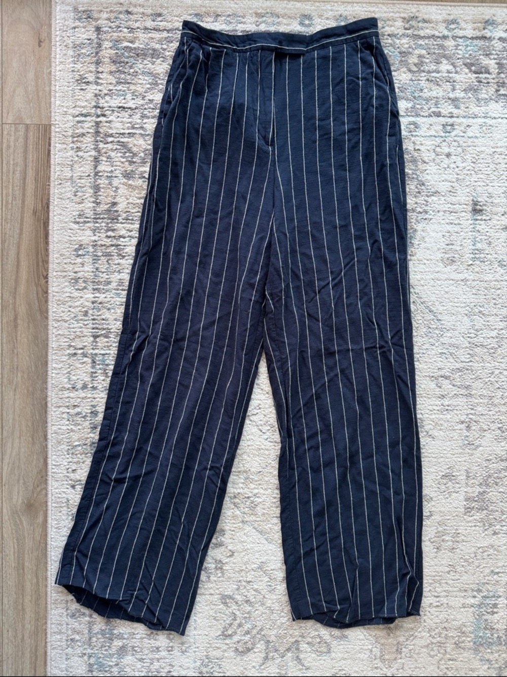Dynamite Navy Pinstripe Wide Straight Leg Pants